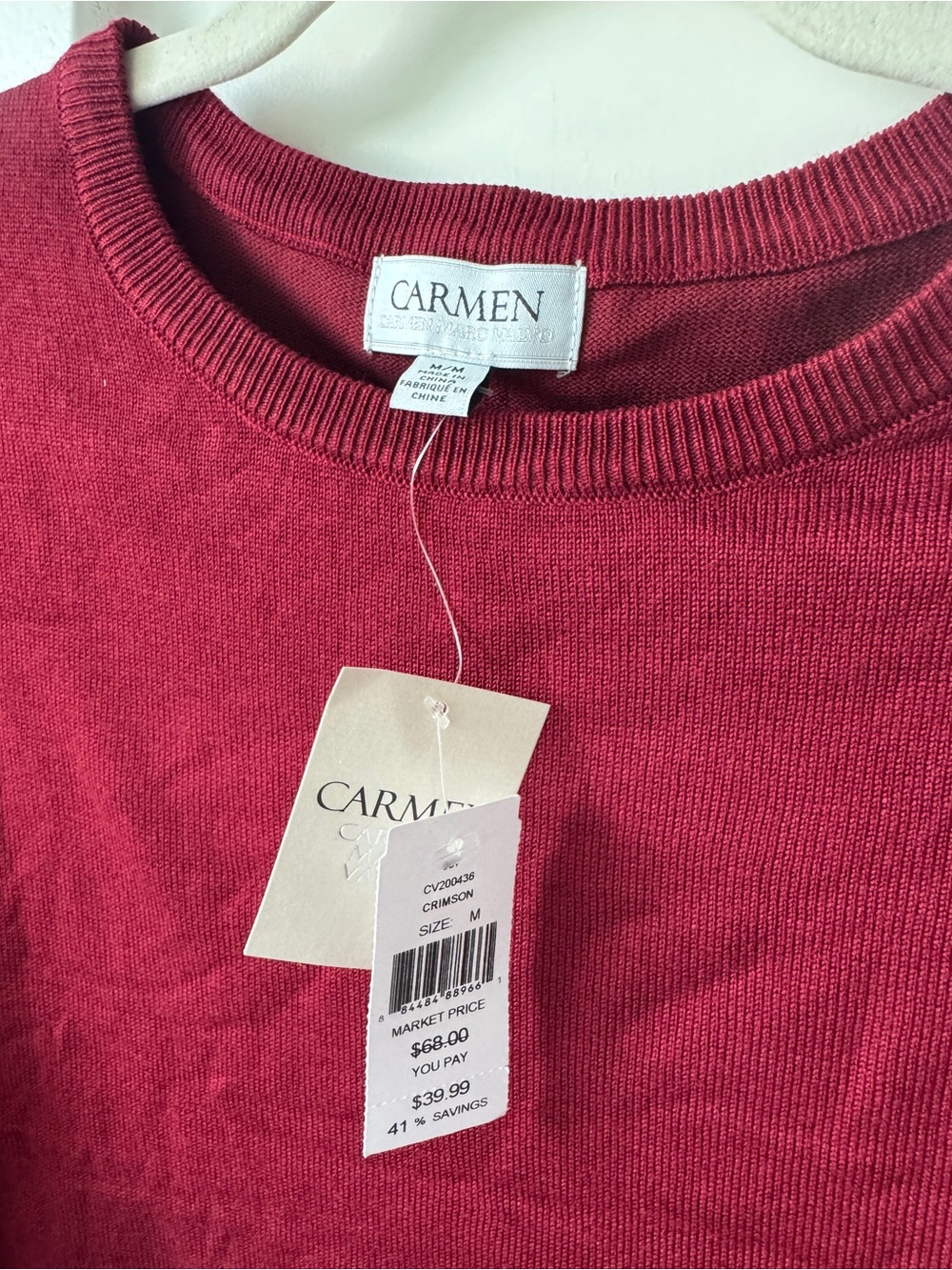 NWT Carmen Marc Valvo Crimson Studded Puff Sleeve Sweater Size Medium - Picture 2 of 6